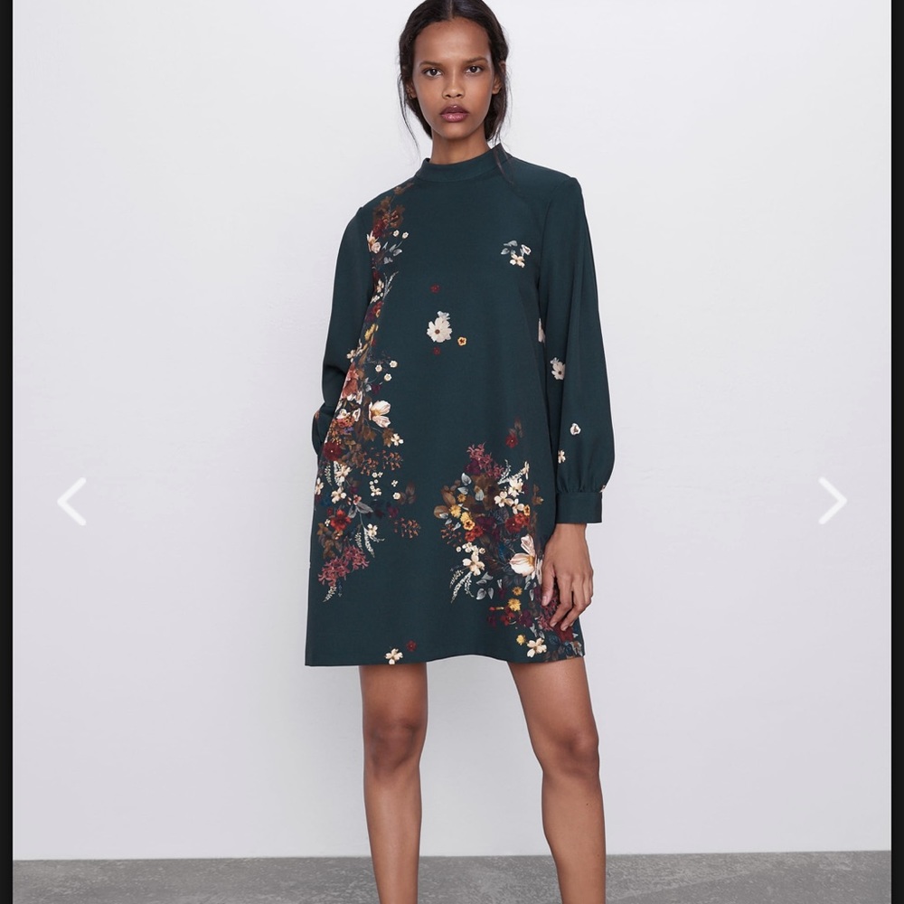 ZARA- PUFF SHOULDER PRINT DRESS size S